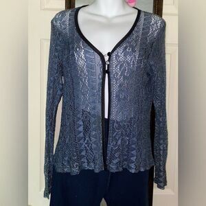 Sweater cover up cardigan. Blue lace.